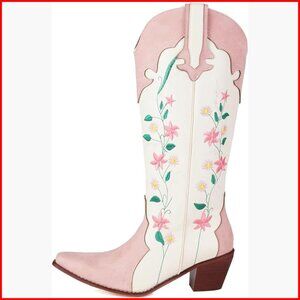 Women's Embroidered Western Cowboy Boots Knee High Chunky Heel